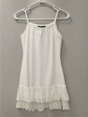 Slip Dress Camisole with Lace Hem - White